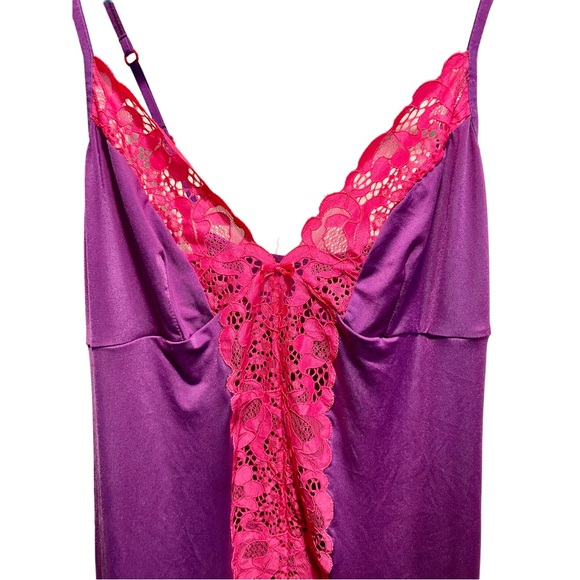 Josie Purple and Pink Lace Satin Feel Chemise Adjustable Straps Size M - Picture 2 of 12